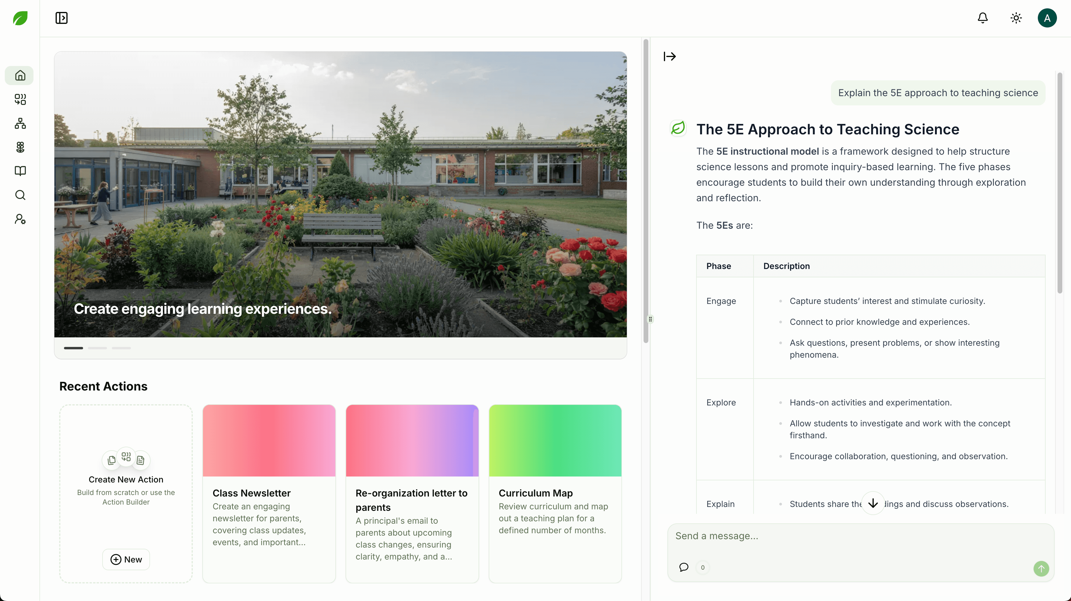 Screenshot of the LearningGarden homepage